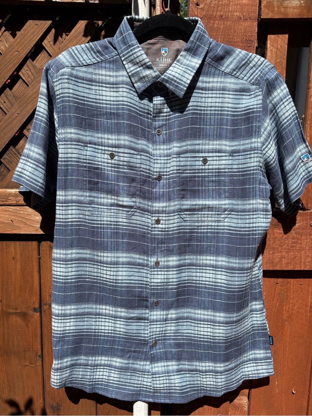 Kuhl Linen Cotton Short Sleeve Button Up Shirt Small Blue Stripe